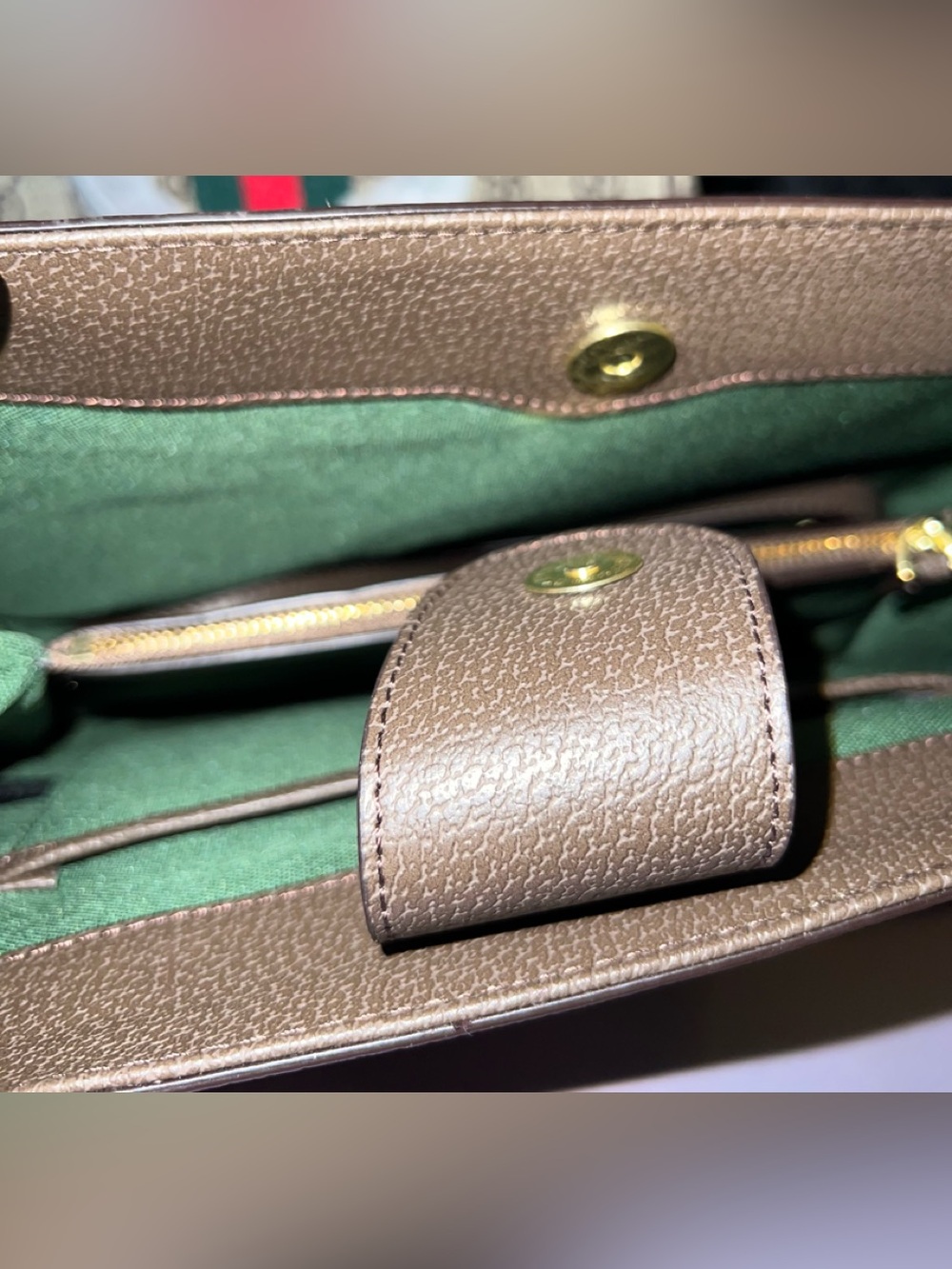 Brown Monogram Canvas Top-Handle Bag with Green & Red Stripe - Picture 3 of 3